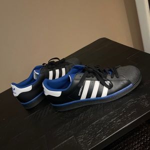 Adidas super star black/ white/blue  size 11